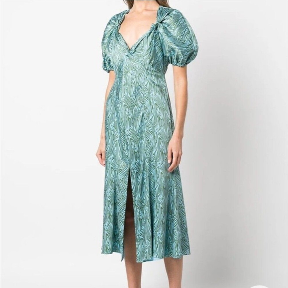 Cinq A Sept Aqua Marice Midi Dress Celeste Print Size 12